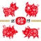 2019 Chinese New Year. Set of zodiac symbol of the year - pig. Patterned pigs and Chinese hieroglyph - pig