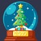 2019 Christmas tree gift box glass ball flat design vector illustration