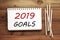 2019 goals on notebook paper background, banner sign, 2019 new y