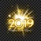 2019 golden number happy new year flash bright salute