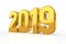 2019 Golden Numbers isolated on white background. Happy New Year 2019. 3D Illustration.