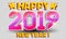 2019 Golden Numbers isolated on winter background. 3D isometric new year sign for greeting card or poster. Happy New Year 2019.