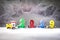 2019 happy new year,wooden toy train carrying numbers and Cristmas tree,covering snow