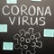 2019-ncov coronavirus, a blackboard and a drawing of a dangerous virus, and a lot of stickers.Concept warning, epidemic and