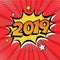 2019 New Year comic book style postcard or greeting card element. Vector in pop art retro comic style.