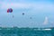 2019 October 06. Pattaya Thaland. The tourist playing water parachute boat above the sea at Koh Lan Island