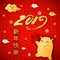 2019 Pig Year chinese zodiac sign flat cartoon character,asian chinese traditional wish in hieroglyphs translated Happy New Year g