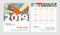 2019 pocket calendar abstract contemporary art vector set. Desk, screen, desktop months 2019, colorful 2019 calendar template
