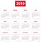 2019 Spanish calendar in red