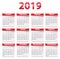 2019 Spanish calendar red and glossy