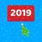 2019 almost starts, red button enter page with xmas tree cursor pointer push button.