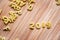 2019 written with alphabet pastas on wood background