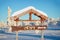 2019 written on a wood direction sign, blue sky and snowy landscape background