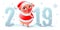 2019 year of pig on Chinese calendar. Santa Claus pig and snowfall text