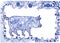 2019 year of the pig. Ornamental patterned pig in a rectangular floral frame with space for text. style of national painting on