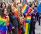 2019: Young girls with rainbow flags attending the Gay Pride parade also known as Christopher Street Day CSD in Munich, Germany