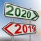 2020 2019 change road sign red and green, numbers, - 3d rendering