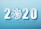 2020 Blue Christmas typography design. Winter season background with falling snow. Christmas and New Year poster