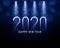 2020 blue new year background with light rays