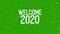 2020 celebration with snowflakes. Animated text of `Welcome 2020`