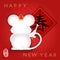 2020 Chinese new year of cute cartoon mouse writing spring couplet with a Chinese brush. Chinese translation : New year and spring