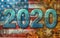 2020 With Flag, Dollar, Flames - 3D Illustration