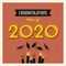 2020 graduation greeting card or banner design with vintage light bulb sign numbers.