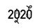 2020 hand drawn numbers with decorative elements. Rat mouse tail and face