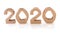 2020, handmade 3D numbers made of reused cardboard paper, on white background. New year environmental decoration concept.