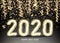 2020 happy New Year background with golden neon number, confetti