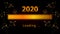 2020 Happy New Year eve bright golden loading progress bar with fireworks isolated on black background.