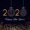 2020 Happy New Year greeting card or banner on the background of fireworks, sparkle and stars and a Christmas ball with a