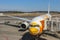 2020 March 04. Chiba JAPAN. Parking Thai NOKSCOOT Airline airplane boeing 777 for preparing to departure at Narita international a