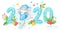 2020 New Year and Christmas banner with hand painted watercolor turquoise numbers with snowflakes pattern and a cute dancing mouse