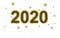 2020, new year, decade. Numbers in gold with glitter and golden stars, isolated on white background. Celebratory.