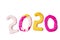 2020 New year design concept. Colored plasticine figures isolated on white background