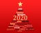 2020 new year multilingual golden text word cloud greeting card in shape of a christmas tree
