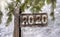 2020 new year on wooden signpost on snow