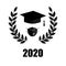 2020 Quarantine extreme graduation party. Graduate hat, respirator and laurel wreath. Concept for the design of a