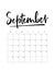 2020 September month. Wall calendar desk planner, weeks start on Monday. Hand drawn lettering font.