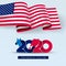 2020 United States of America presidential election. Donkey and elephant symbols of political parties in America. Design logo.Text