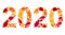 2020 Year Digits Autumn Composition Icon with Fall Leaves