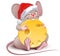 2020 year of rat to Chinese calendar. Santa rat holds big round cheese