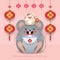 20202 Chinese lantern festival Yuan Xiao Jie - cartoon rat holding sweet dumpling soup & lanterns