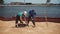 2021-06-09 Mariupol, Ukraine. Ukrtransagro LLC. Pest control service workers doing fumigation in cargo holds of grain