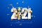 2021 Blue New Year background . holiday background with golden snowflake and date 2021. Vector illustration for web