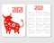 2021 calendar template with asian style ox. Chinese new year design with decorated cow bull character