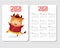 2021 calendar template with asian style ox. Chinese new year design with funny cow. happy bull character