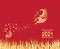 2021 Chinese New Year vector illustration with gold dandelion flowers, Chinese typography Happy New Year, ox. Gold on red. Concept