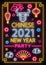 2021 Chinese New year of white bull poster in neon style. Celebrate invitation of asian lunar new year